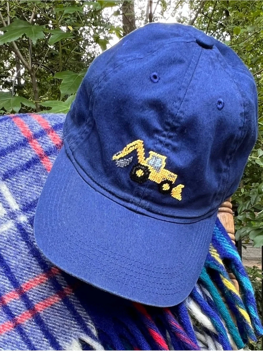Smathers & Branson Kids Blue Strap Back Twill Hat Needlepoint Backhoe One Size